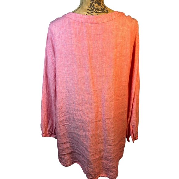 Sigrid Olsen Women's Salmon Button-Front Linen Tunic Top Size XL - Picture 2 of 7